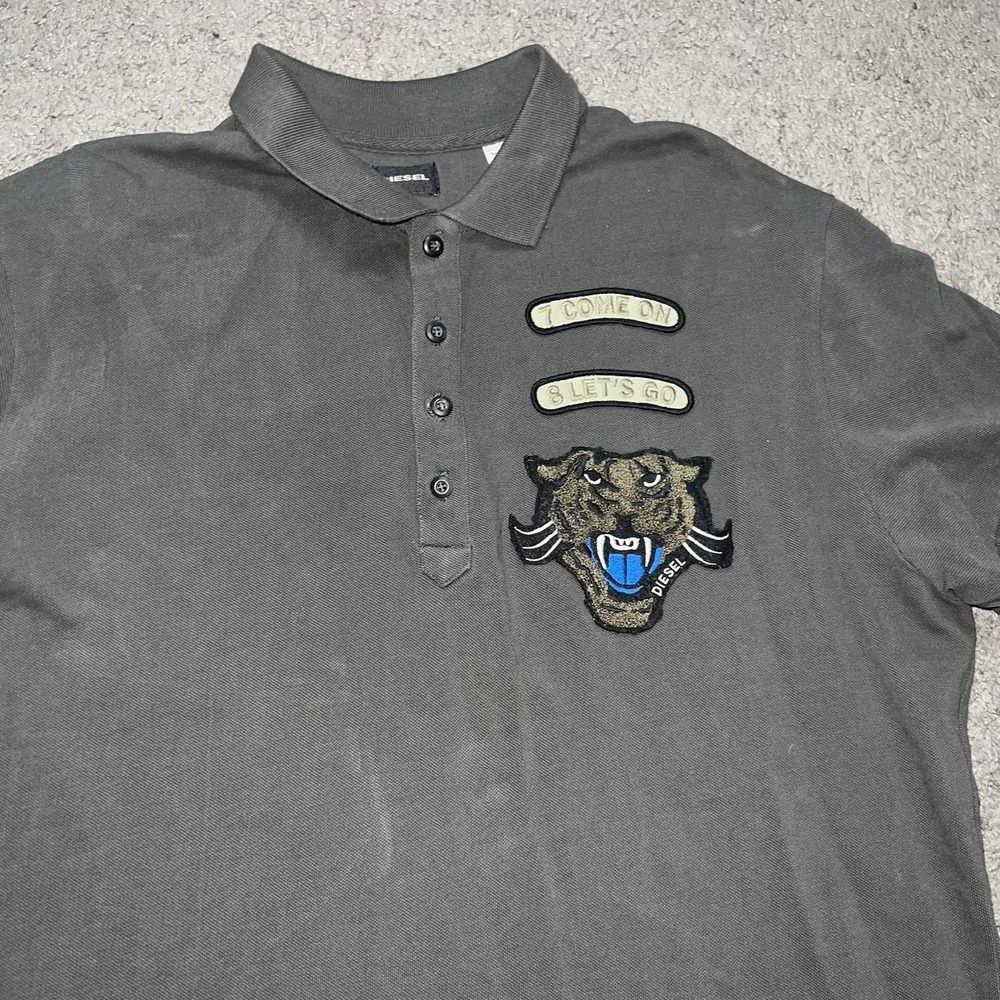 DIESEL 7 Come 8 Lets Go Embroidered Patch Polo Shirt T Cotton Shirt‎ Men's XL